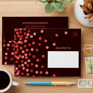 Enveloppe d'anniversaire chic noire et rouge avec 