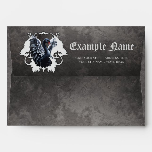 Enveloppe Dans l'ombre de l'élégance : Un cygne noir. (Dos (Haut rabat))