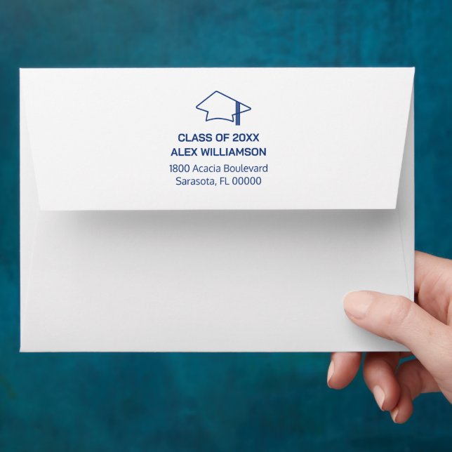 Enveloppe Dark Blue Return Adresse Moderne Graduation (Hand)