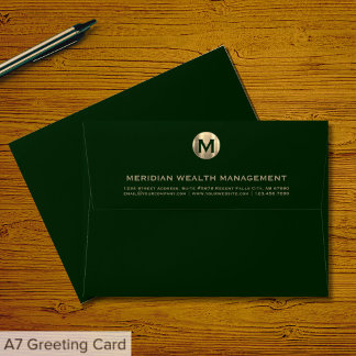 Enveloppe Dark Green Gold Business Monogramme Adresse de ret