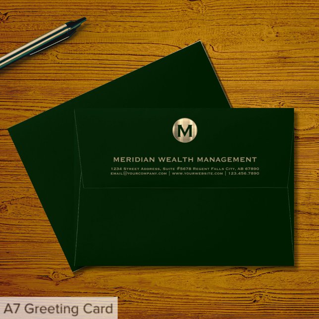 Enveloppe Dark Green Gold Business Monogramme Adresse de ret (Créateur téléchargé)