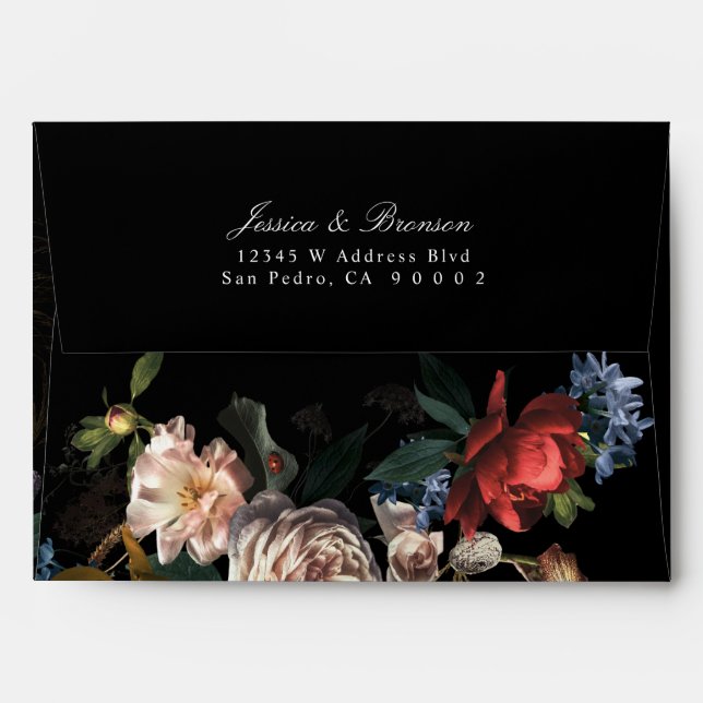 Enveloppe Dark Moody Romantic Floral Néerlandais Mariage (Dos (Haut rabat))