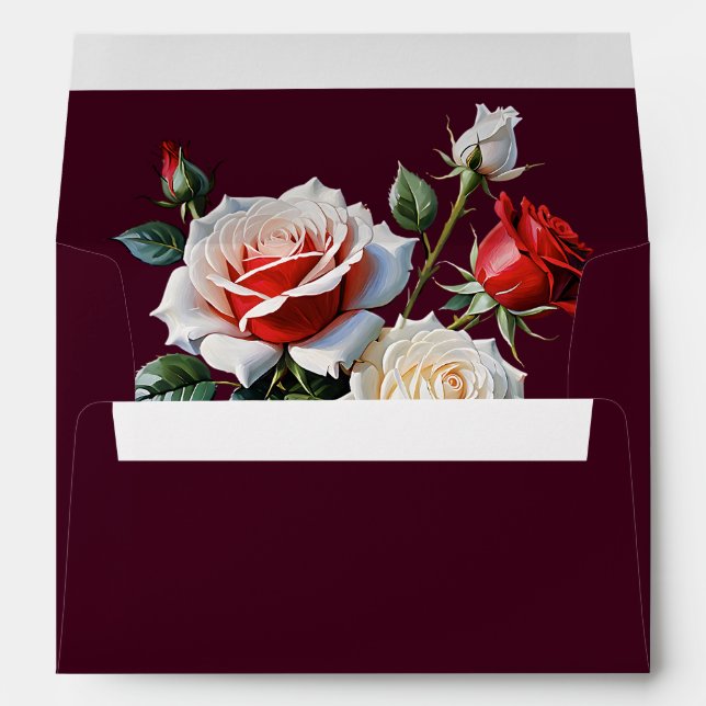 Enveloppe Dark Pretty pink white red roses floral wedding (Dos (Bas))