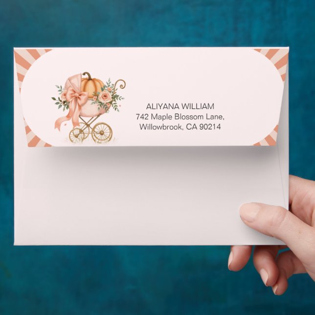 Enveloppe de Baby Shower Citrouille Rose Aquarelle (Hand)
