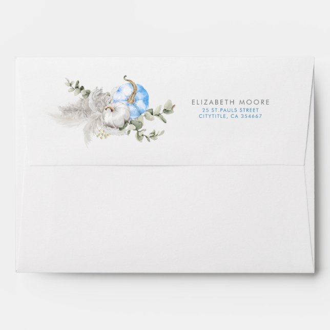 Enveloppe de Baby shower d'automne bleu Citrouille (Dos (Haut rabat))