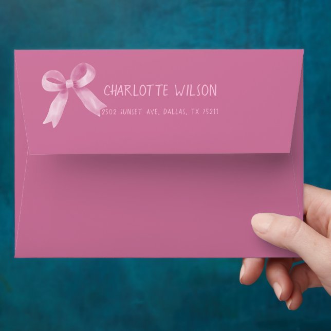 Enveloppe de Baby shower de Bow rose Aquarelle Cut (Hand)