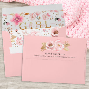 Enveloppe de Baby shower floral rose