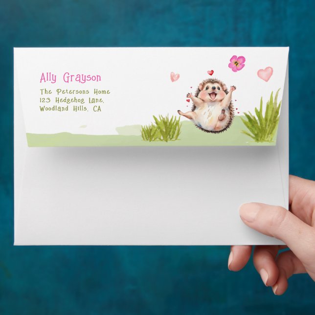 Enveloppe de Baby shower Joyful Hedgehog Garden Pa (Hand)