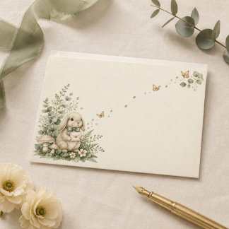 Enveloppe de Baby Shower Woodland Bunny Eucalyptus
