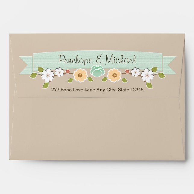 Enveloppe de bois floral rustique Mint A7 5"x7" en (Dos (Haut rabat))