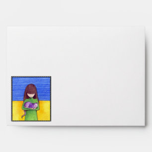 Enveloppe de carte bleue blanche Cat Cuddle