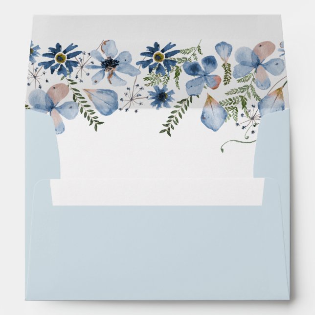 Enveloppe de carte Boho Dusty Blue Florals 5x7 mod (Dos (Bas))