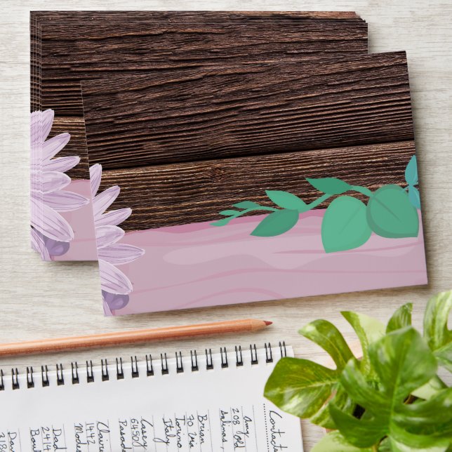 enveloppe de carte de mariage florale en bois rust (Stacked)
