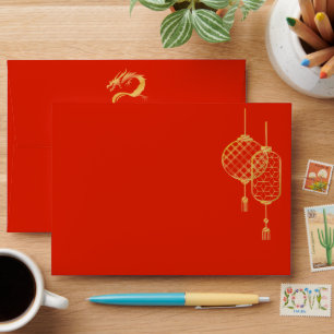 Enveloppe de carte Mariage Dragon Rouge et Or