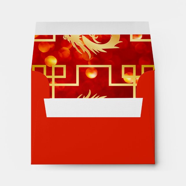 Enveloppe de carte Mariage Dragon Rouge et Or (Dos (Bas))