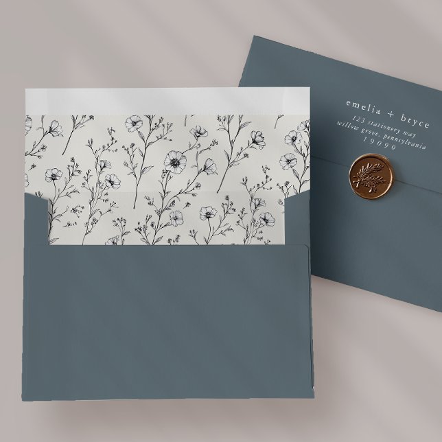 Enveloppe de Faire-part de mariage Flore Bleu EMEL (EMELIA Blue Floral Wedding Invitation Envelope)