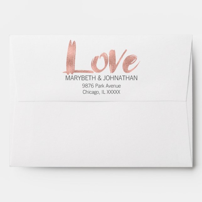 Enveloppe de Faire-part de mariage Gold Love Rose  (Dos (Haut rabat))