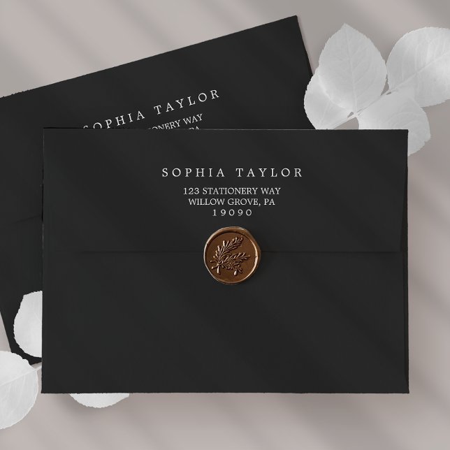 Enveloppe de Faire-part de mariage noir romantique (Romantic Black White Wedding Invitation Envelope)