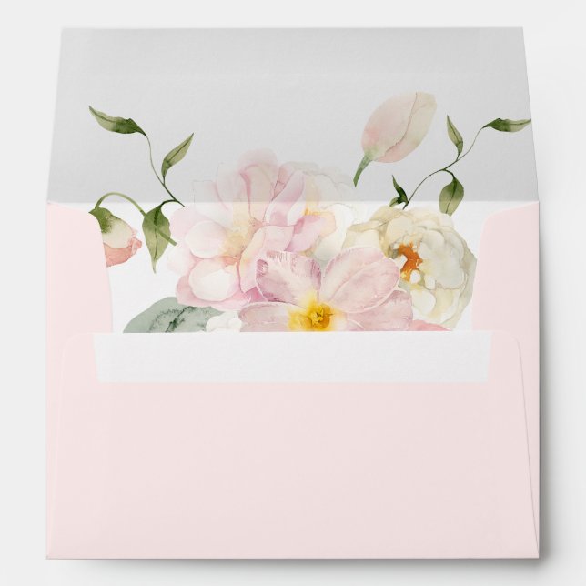 Enveloppe de Fête des mariées florale rose pâle (Dos (Bas))
