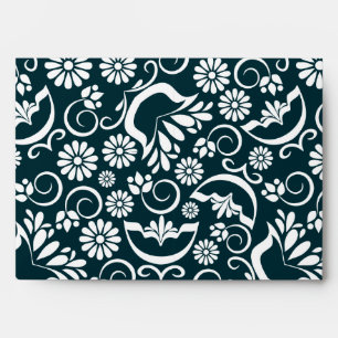 Enveloppe de fleurs blanches noires rétro
