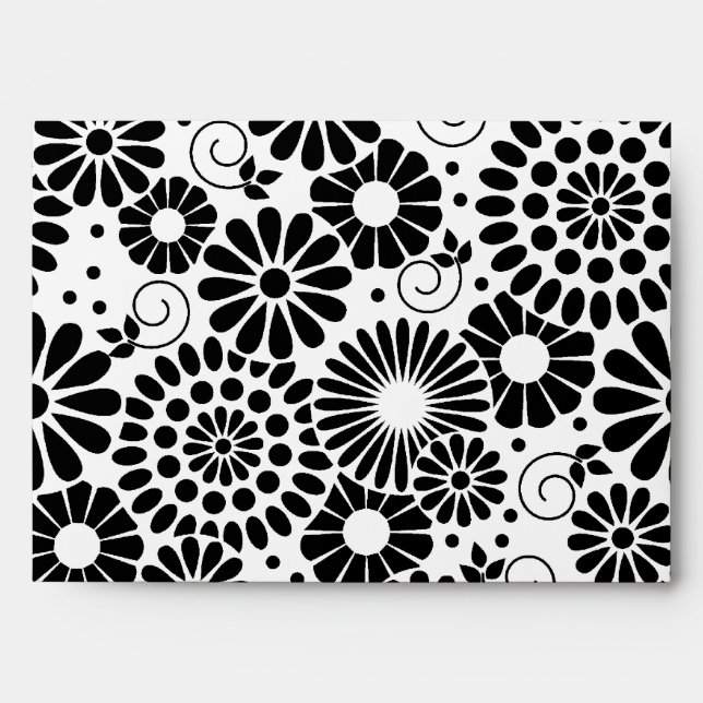 Enveloppe de fleurs blanches noires rétro (Devant)