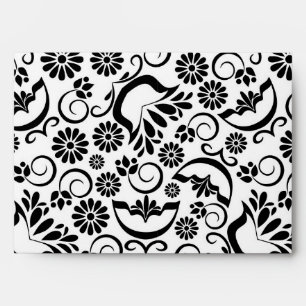 Enveloppe de fleurs blanches noires rétro
