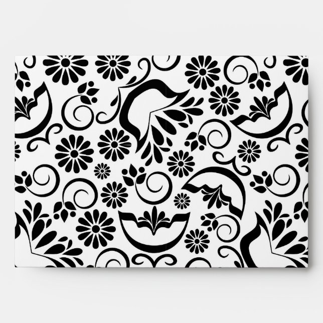 Enveloppe de fleurs blanches noires rétro (Devant)