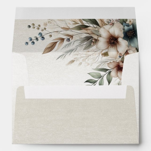 Enveloppe de fleurs bleu ivoire d'aquarelle (Dos (Bas))
