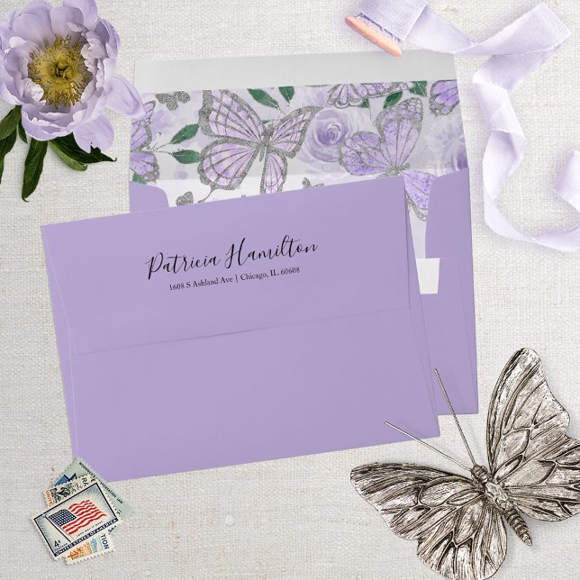 Enveloppe de fleurs d'aquarelle papillon Quinceane (Créateur téléchargé)