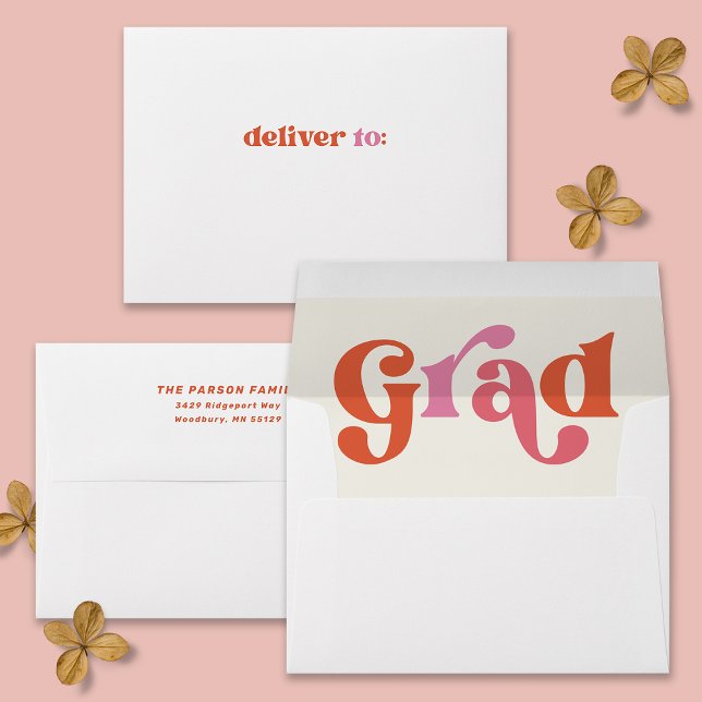 Enveloppe de graduation Boho Retro Rose et Orange (Créateur téléchargé)
