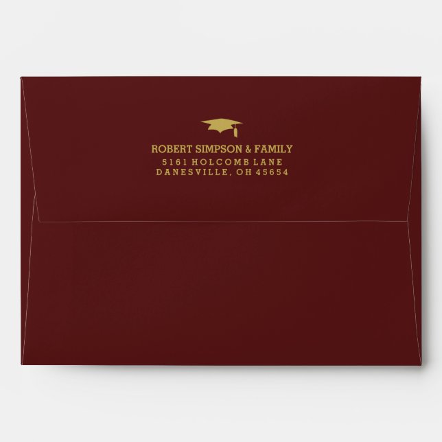 Enveloppe de Invitation Maroon Red & Gold 5x7 (Dos (Haut rabat))