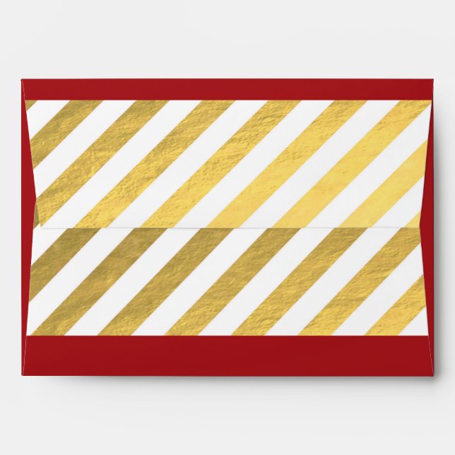 Enveloppe de la carte de Noël rayée rouge et or (Dos (Haut rabat))