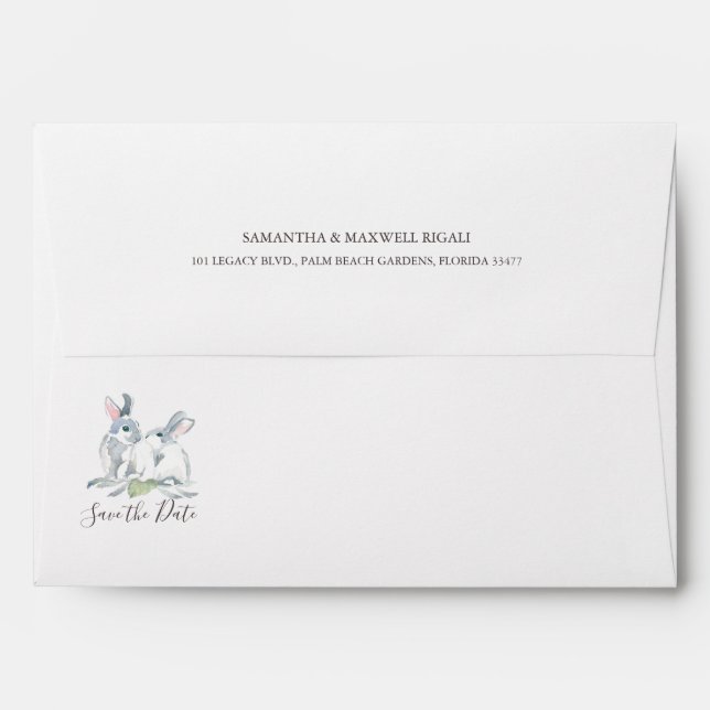 Enveloppe de l'adresse de retour du lapin aquarell (Dos (Haut rabat))