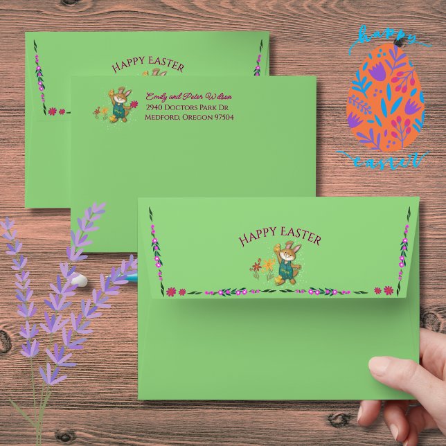 Enveloppe de l'adresse de retour personnalisée du  ( Cool Easter Bunny Custom Return address Envelope)