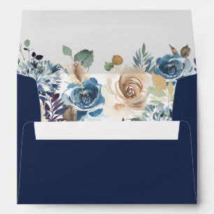 Enveloppe de mariage 5x7 à motif floral bleu marin