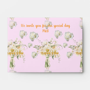 Enveloppe de mariage à fleurs roses élégante – "No