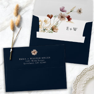 Enveloppe de mariage à fleurs sauvages bohème bleu