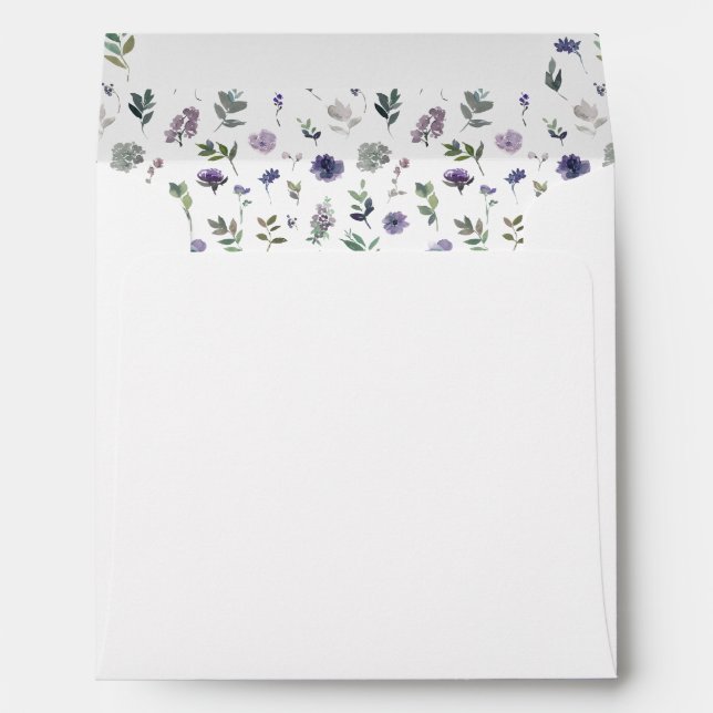 Enveloppe de mariage à fleurs violet rustique carr (Dos (Bas))