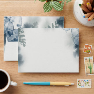 Enveloppe de mariage à la fougère Lunaria bleu pou
