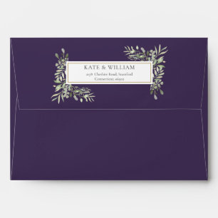 Enveloppe de mariage à la verdure aquarelle violet