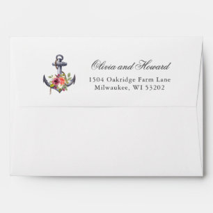 Enveloppe de mariage à l'aquarelle d'ancre nautiqu