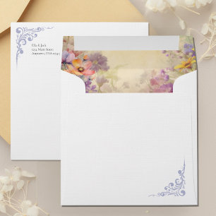 Enveloppe de mariage à l'aquarelle florale romanti