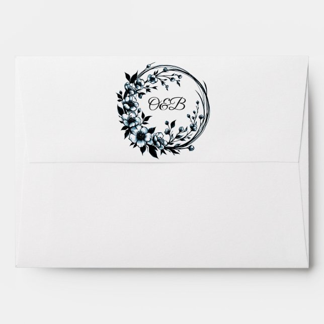 Enveloppe de mariage à monogramme floral élégant (Dos (Haut rabat))