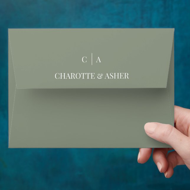 Enveloppe de mariage à monogramme vert sauge Eucal (Hand)
