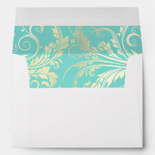 Enveloppe de mariage à motif floral sarcelle et or