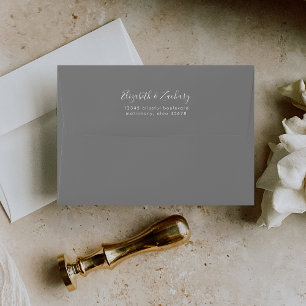 Enveloppe de mariage à script minimaliste gris mod