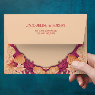 Enveloppe de mariage Art Nouveau aquarelle orange