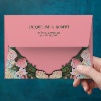 Enveloppe de mariage Art Nouveau aquarelle rose co