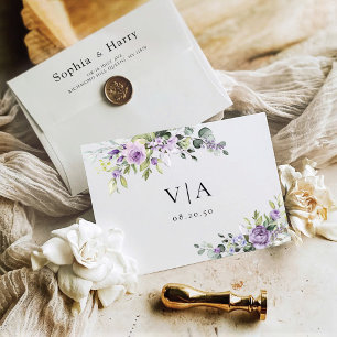 Enveloppe de mariage aux fleurs violettes romantiq