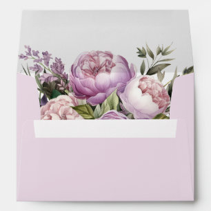 Enveloppe de mariage aux pivoines lilas bohèmes